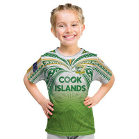 Custom Cook Islands Rugby League Kid T Shirt Tatau Tribal Motifs-Light Green Color LT03 Green - Polynesian Pride