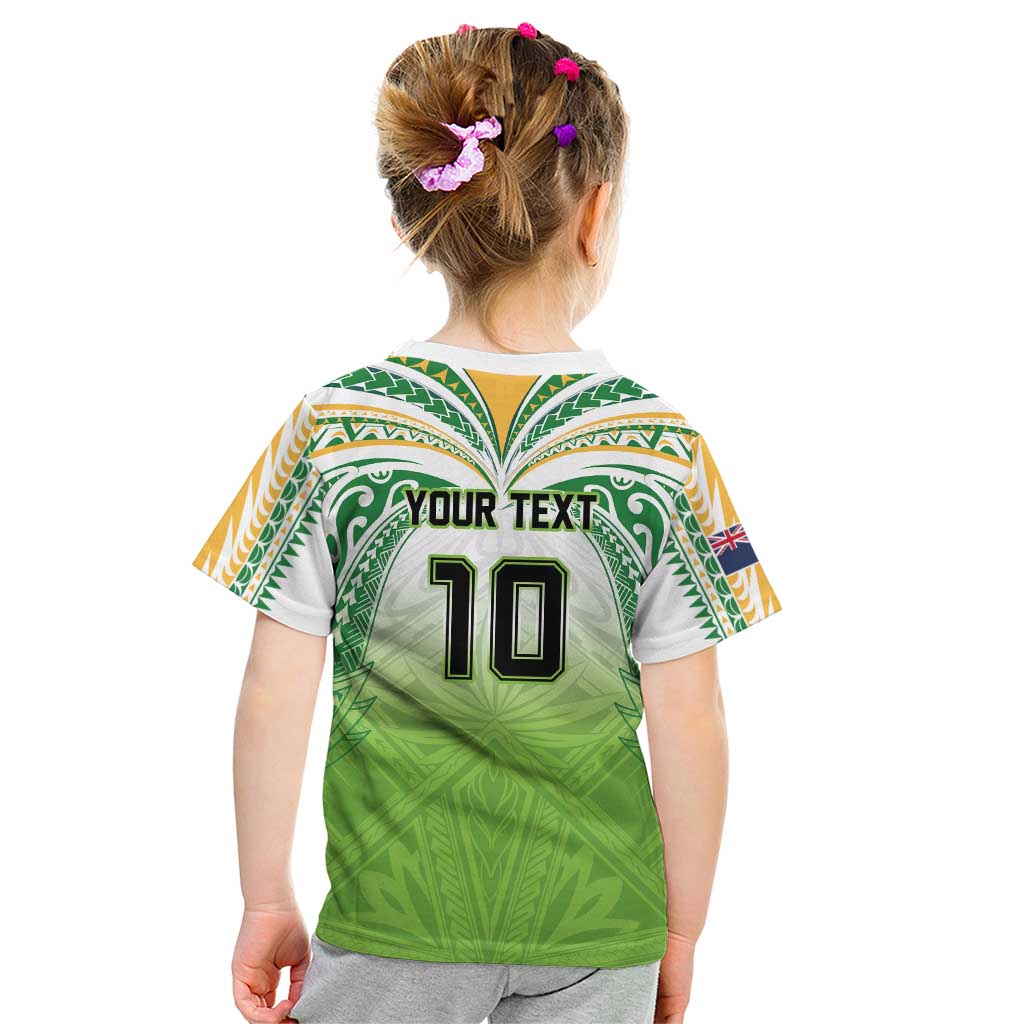 Custom Cook Islands Rugby League Kid T Shirt Tatau Tribal Motifs-Light Green Color LT03 - Polynesian Pride
