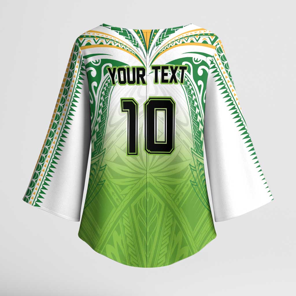 Custom Cook Islands Rugby League Kimono Sleeve Blouse Tatau Tribal Motifs-Light Green Color LT03 - Polynesian Pride