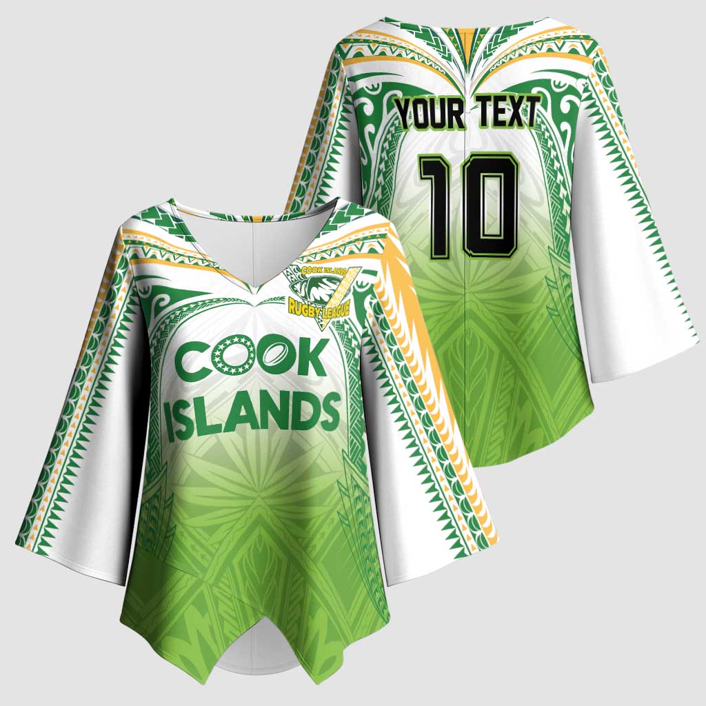 Custom Cook Islands Rugby League Kimono Sleeve Blouse Tatau Tribal Motifs-Light Green Color LT03 - Polynesian Pride