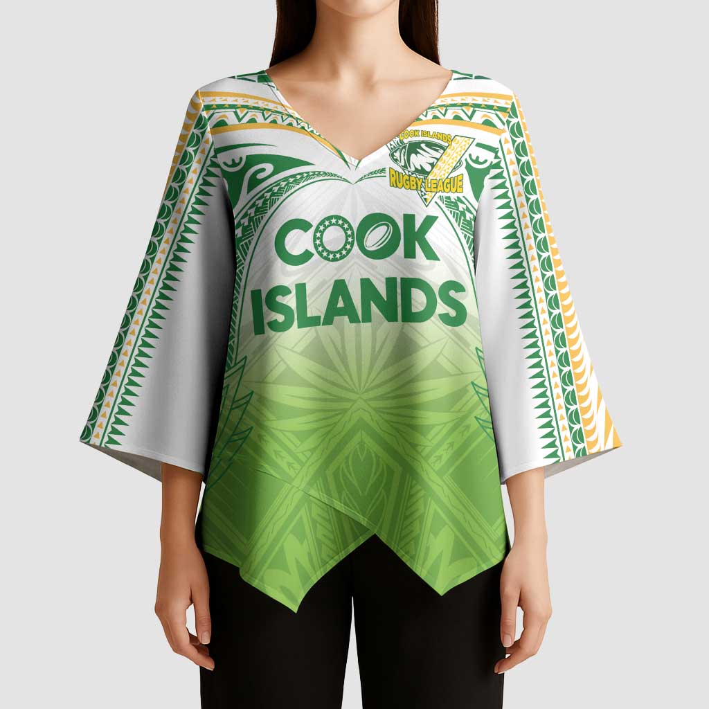 Custom Cook Islands Rugby League Kimono Sleeve Blouse Tatau Tribal Motifs-Light Green Color LT03 - Polynesian Pride