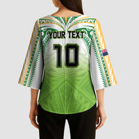 Custom Cook Islands Rugby League Kimono Sleeve Blouse Tatau Tribal Motifs-Light Green Color LT03 - Polynesian Pride