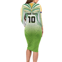 Custom Cook Islands Rugby League Long Sleeve Bodycon Dress Tatau Tribal Motifs-Light Green Color LT03 - Polynesian Pride