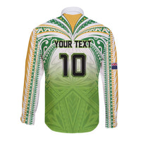 Custom Cook Islands Rugby League Long Sleeve Button Shirt Tatau Tribal Motifs-Light Green Color LT03 - Polynesian Pride