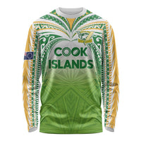 Custom Cook Islands Rugby League Long Sleeve Shirt Tatau Tribal Motifs-Light Green Color LT03 Unisex Green - Polynesian Pride