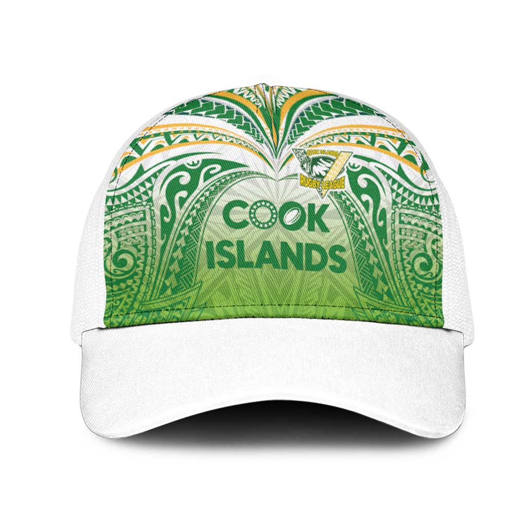 Cook Islands Rugby League Mesh Trucker Cap Tatau Tribal Motifs-Light Green Color LT03 One Size White Green - Polynesian Pride