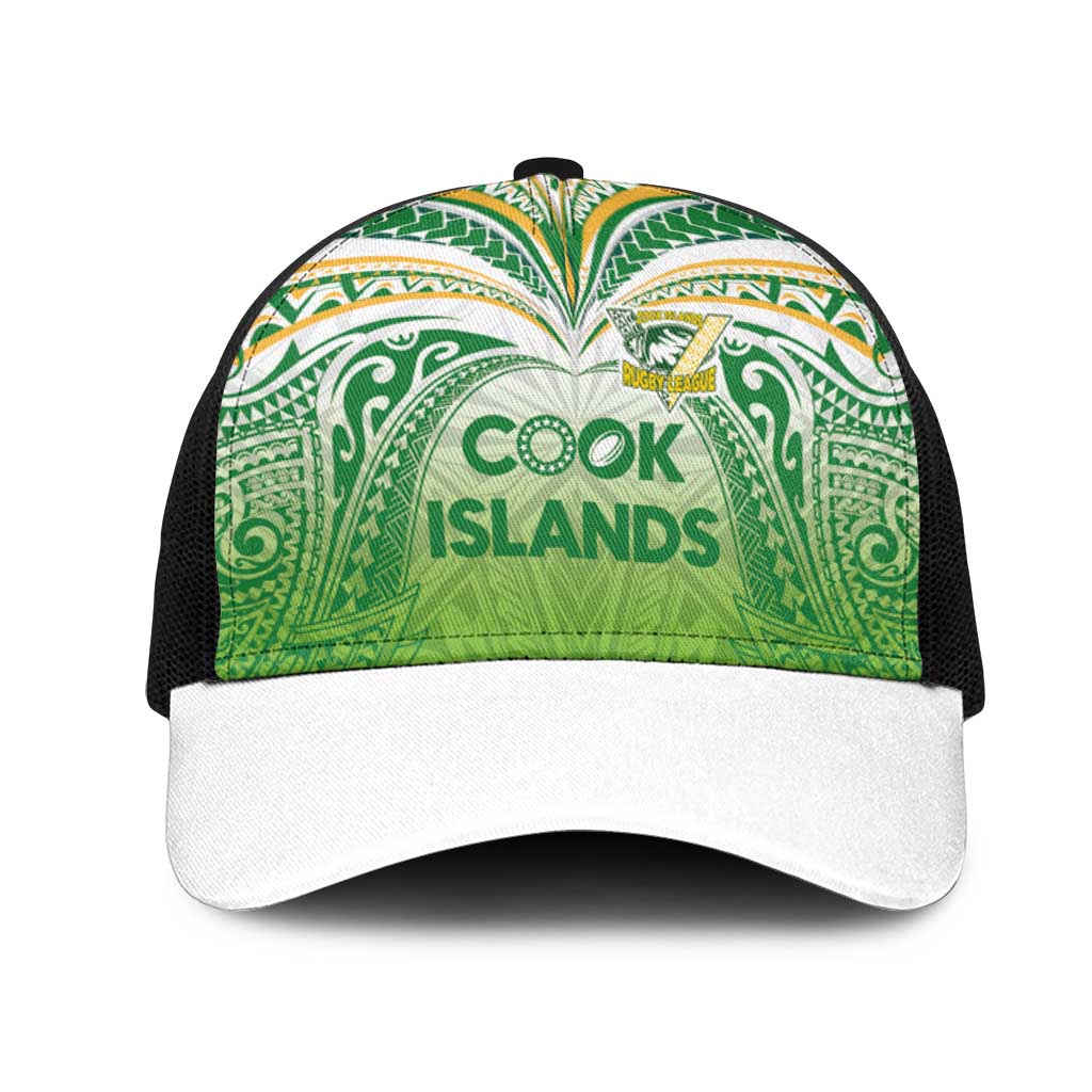 Cook Islands Rugby League Mesh Trucker Cap Tatau Tribal Motifs-Light Green Color LT03 One Size Black Green - Polynesian Pride