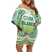 Custom Cook Islands Rugby League Off Shoulder Short Dress Tatau Tribal Motifs-Light Green Color LT03 Women Green - Polynesian Pride