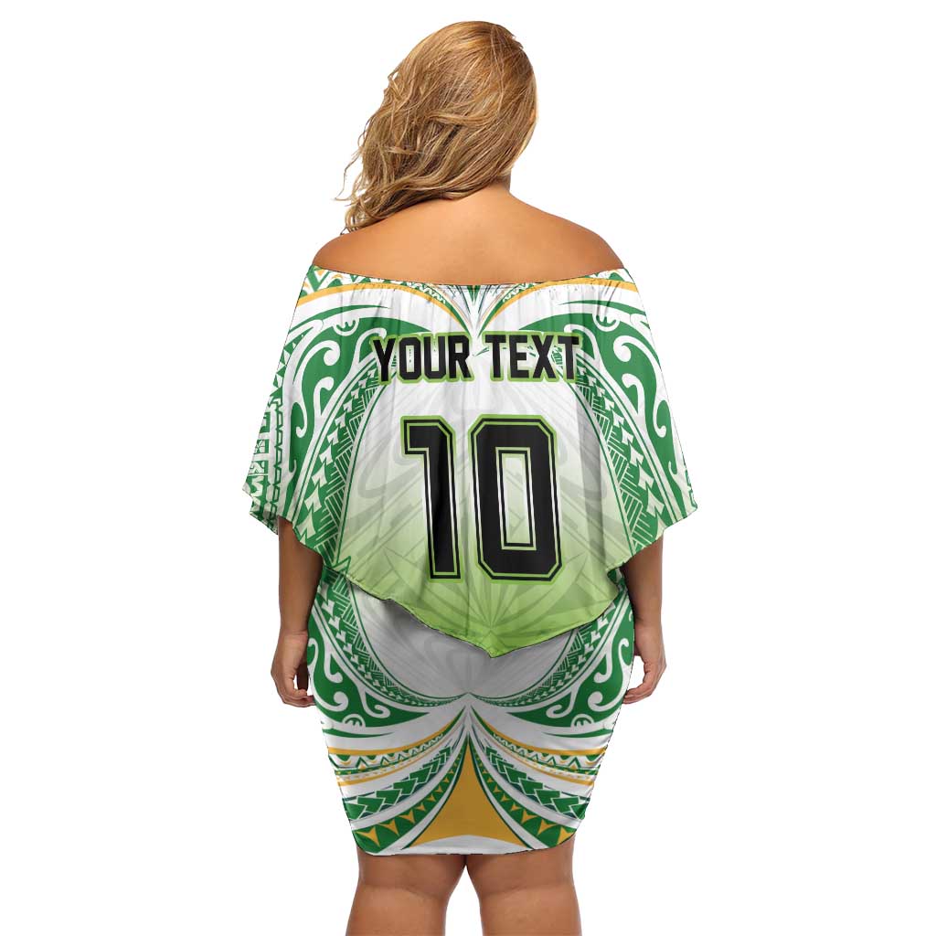 Custom Cook Islands Rugby League Off Shoulder Short Dress Tatau Tribal Motifs-Light Green Color LT03 - Polynesian Pride