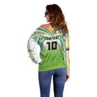 Custom Cook Islands Rugby League Off Shoulder Sweater Tatau Tribal Motifs-Light Green Color LT03 - Polynesian Pride