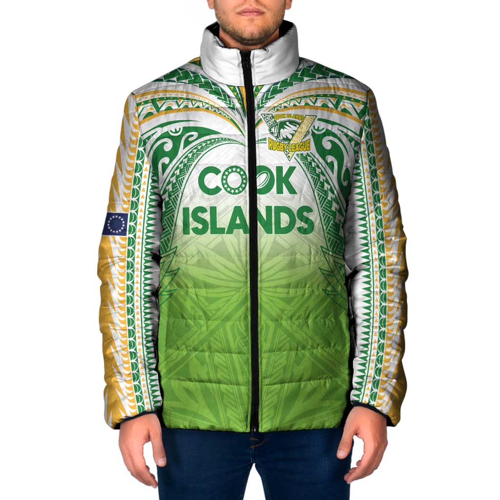Custom Cook Islands Rugby League Padded Jacket Tatau Tribal Motifs-Light Green Color LT03 Men Green - Polynesian Pride