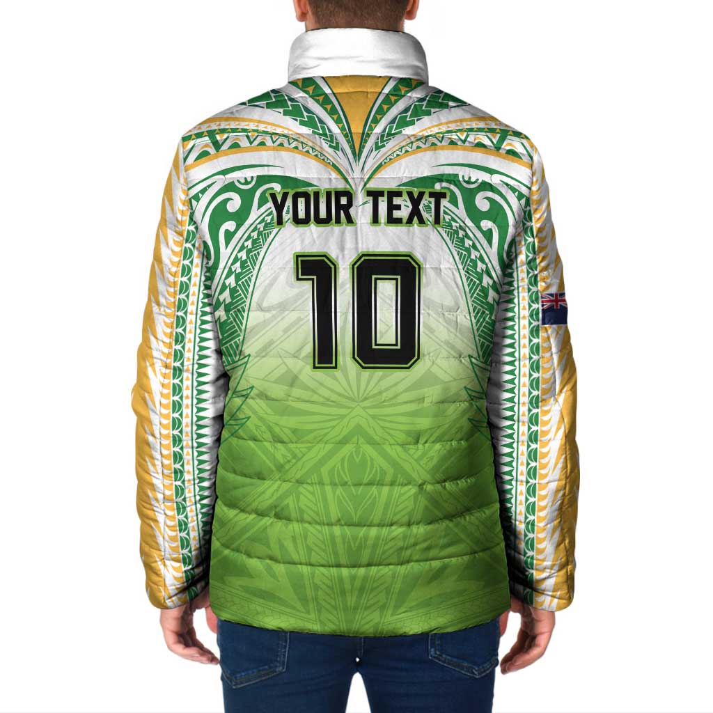 Custom Cook Islands Rugby League Padded Jacket Tatau Tribal Motifs-Light Green Color LT03 - Polynesian Pride