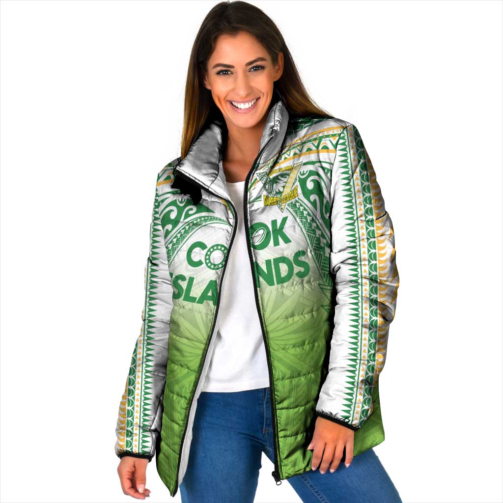 Custom Cook Islands Rugby League Padded Jacket Tatau Tribal Motifs-Light Green Color LT03 Women Green - Polynesian Pride
