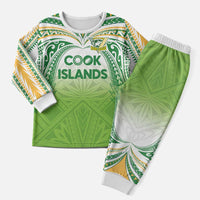 Custom Cook Islands Rugby League Christmas Pajama Set Tatau Tribal Motifs-Light Green Color LT03 Men Green - Polynesian Pride