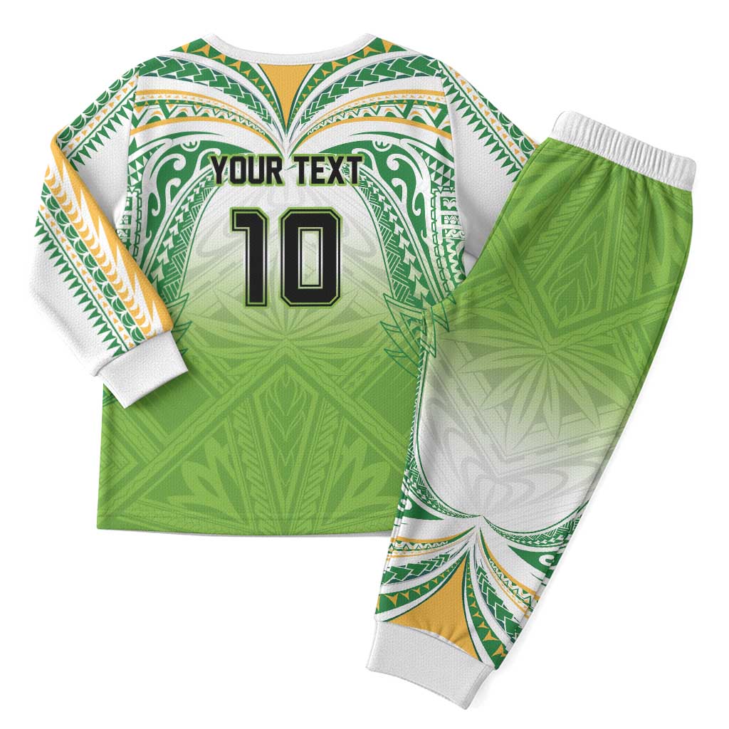 Custom Cook Islands Rugby League Christmas Pajama Set Tatau Tribal Motifs-Light Green Color LT03 - Polynesian Pride