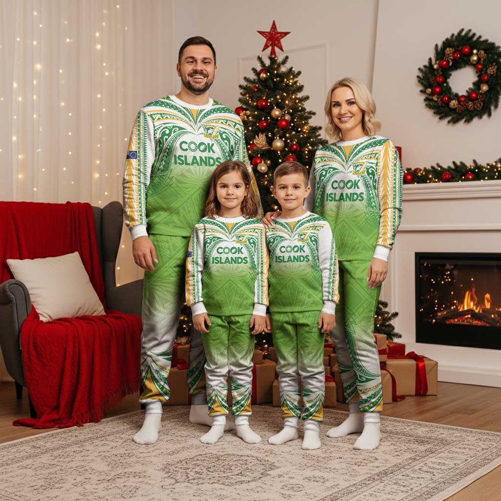 Custom Cook Islands Rugby League Christmas Pajama Set Tatau Tribal Motifs-Light Green Color LT03 - Polynesian Pride