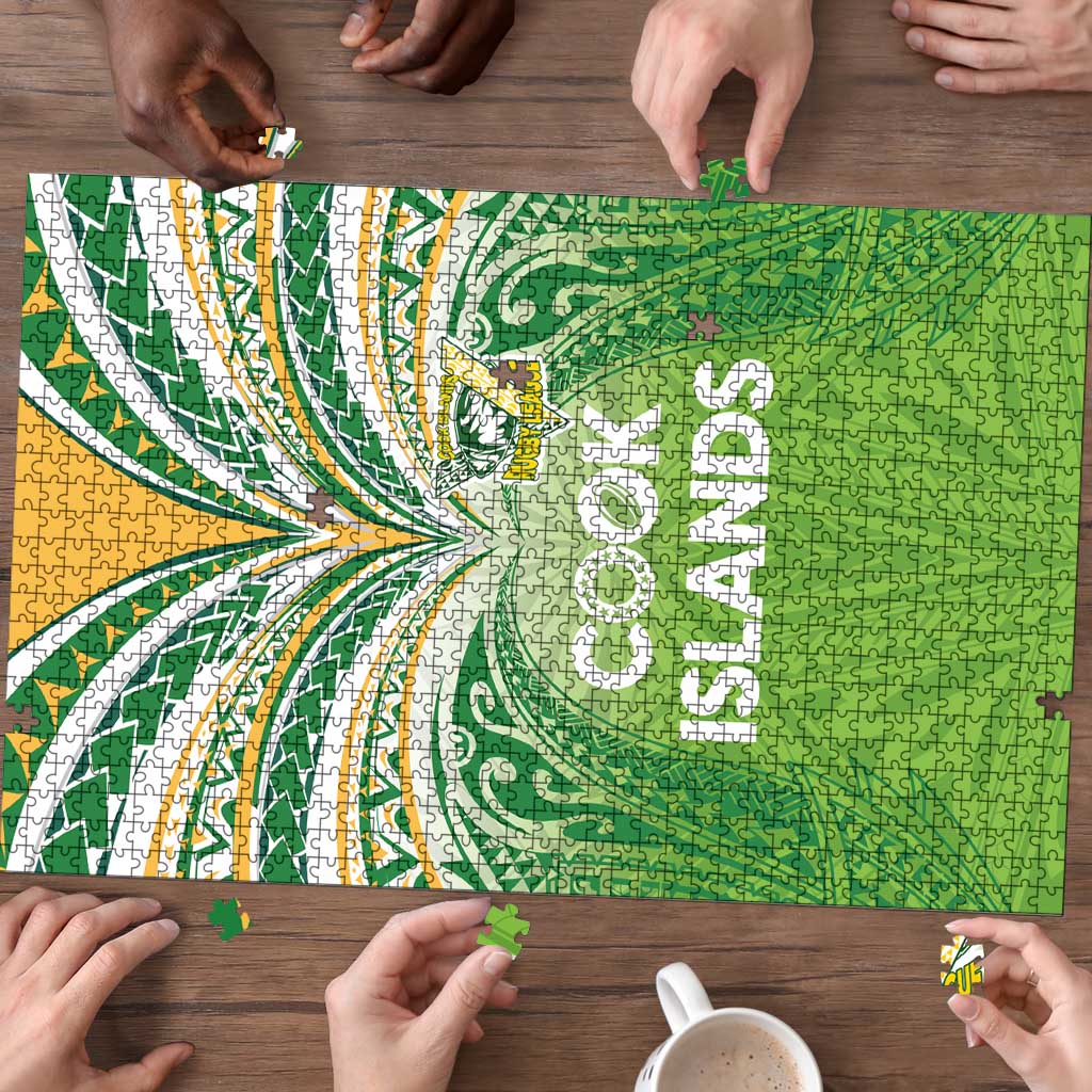 Cook Islands Rugby League Puzzle Tatau Tribal Motifs-Light Green Color LT03 - Polynesian Pride