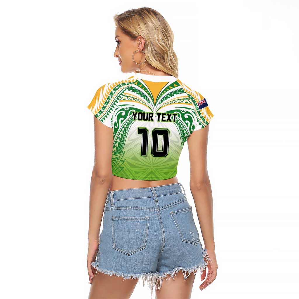 Custom Cook Islands Rugby League Raglan Cropped T Shirt Tatau Tribal Motifs-Light Green Color LT03 - Polynesian Pride