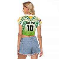 Custom Cook Islands Rugby League Raglan Cropped T Shirt Tatau Tribal Motifs-Light Green Color LT03 - Polynesian Pride
