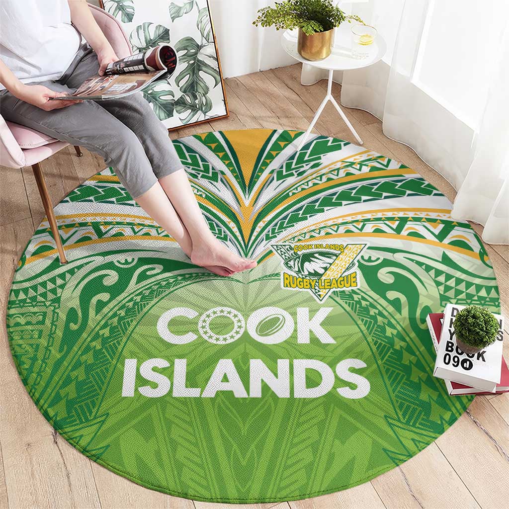 Cook Islands Rugby League Round Carpet Tatau Tribal Motifs-Light Green Color LT03 - Polynesian Pride
