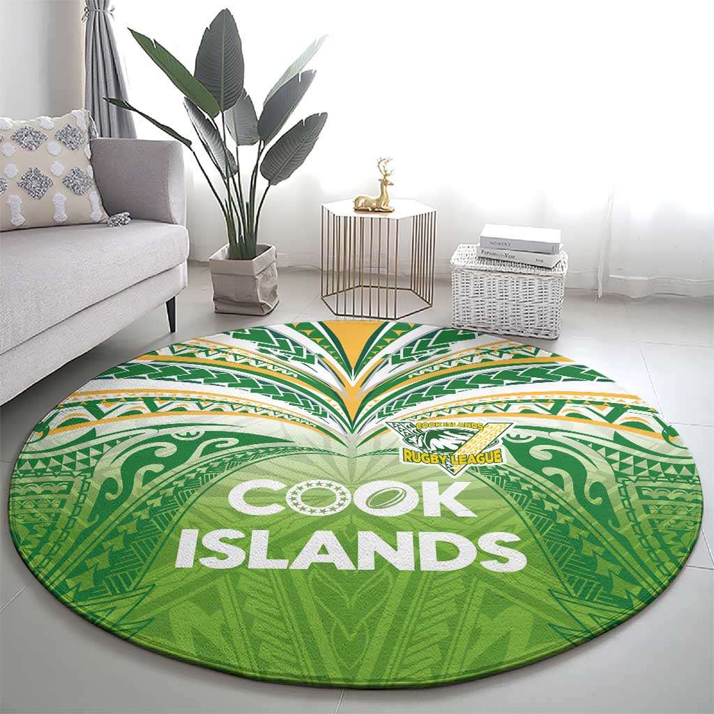 Cook Islands Rugby League Round Carpet Tatau Tribal Motifs-Light Green Color LT03 - Polynesian Pride