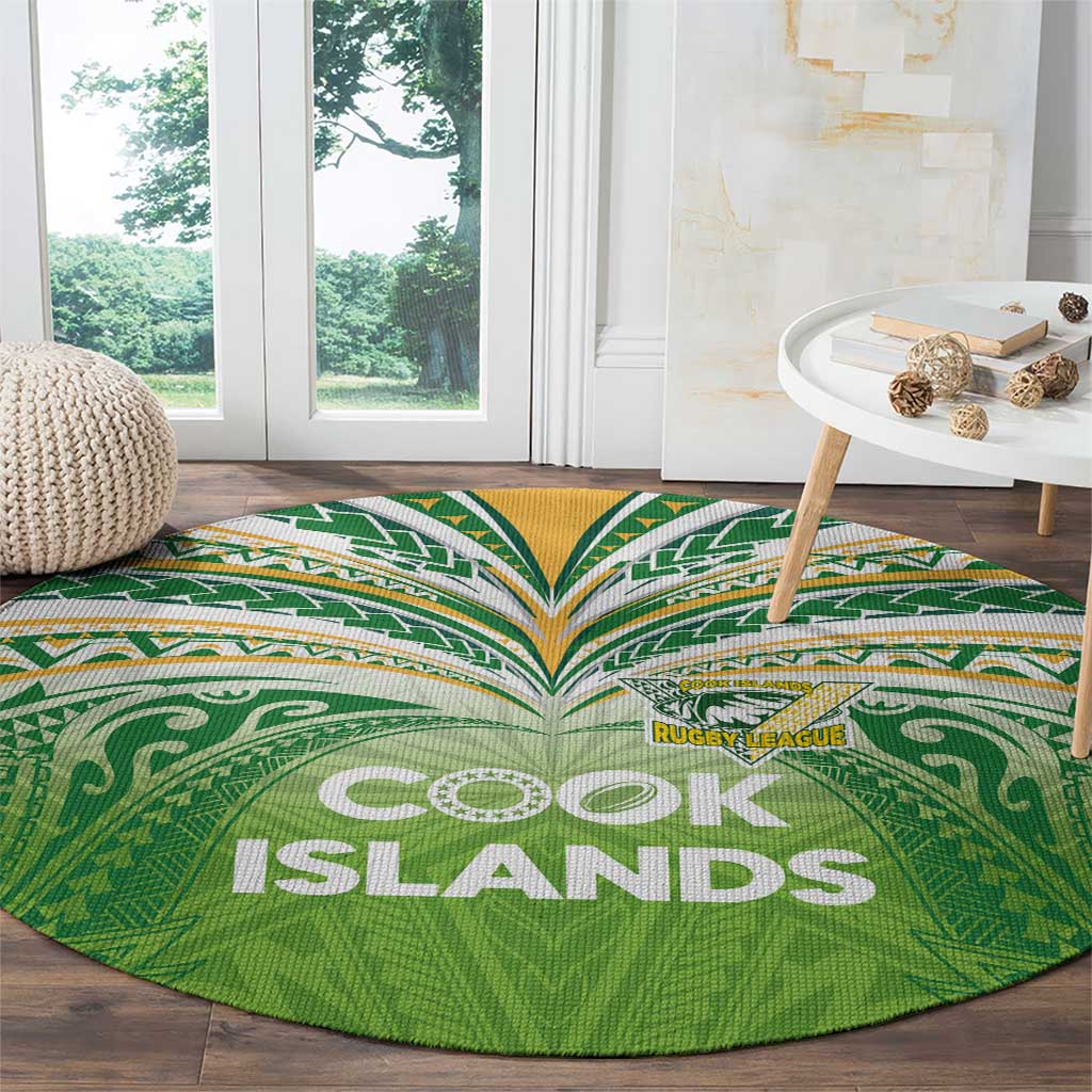 Cook Islands Rugby League Round Carpet Tatau Tribal Motifs-Light Green Color LT03 - Polynesian Pride