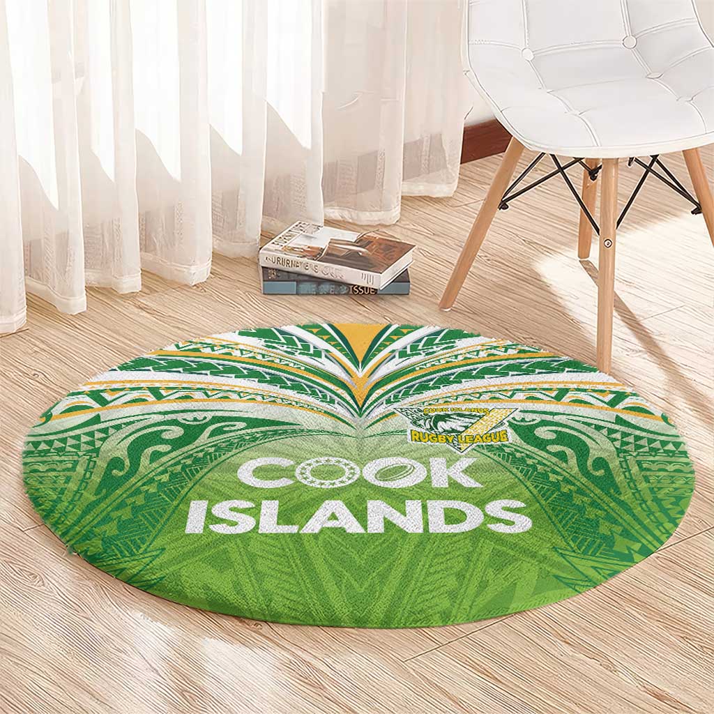 Cook Islands Rugby League Round Carpet Tatau Tribal Motifs-Light Green Color LT03 - Polynesian Pride