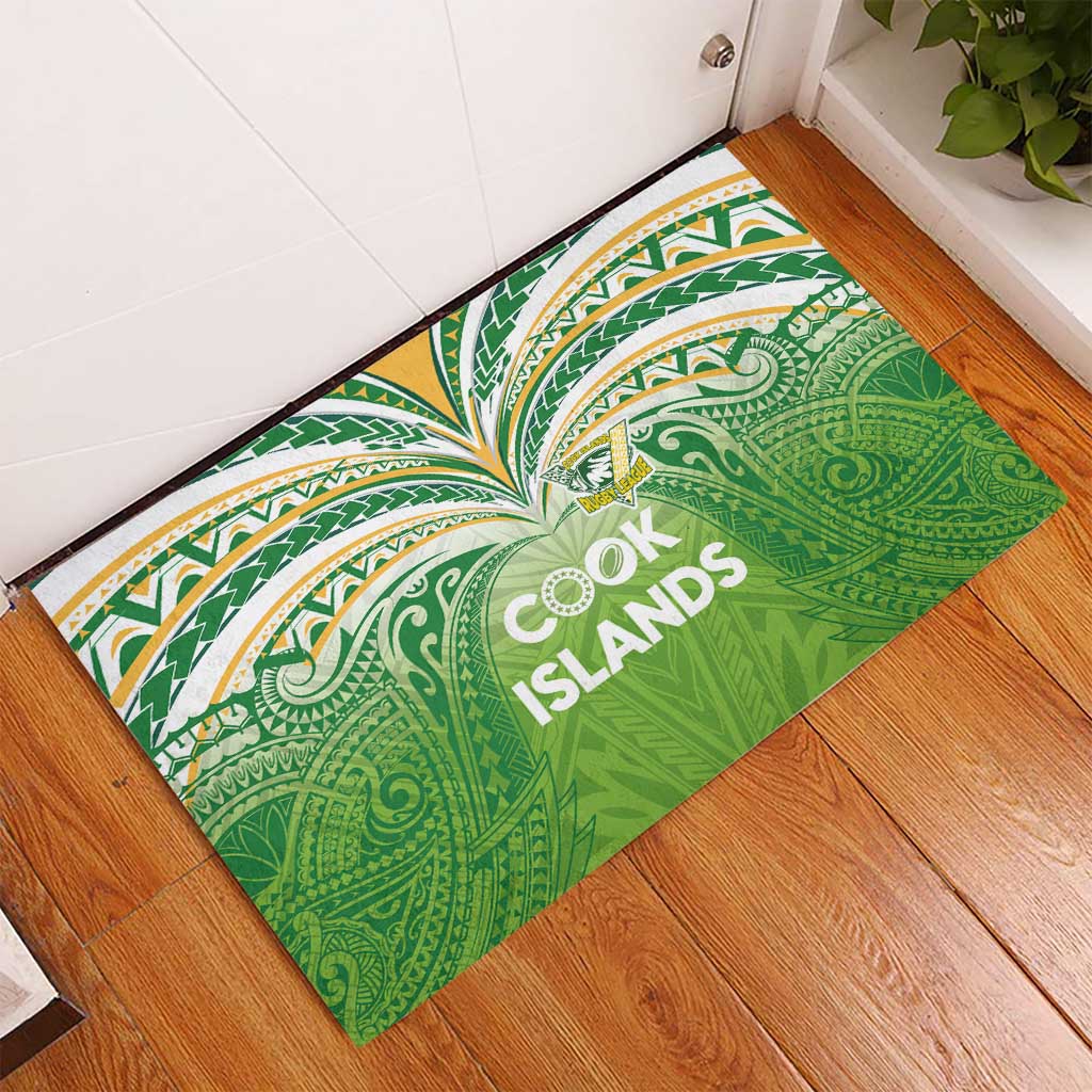 Cook Islands Rugby League Rubber Doormat Tatau Tribal Motifs-Light Green Color LT03 - Polynesian Pride