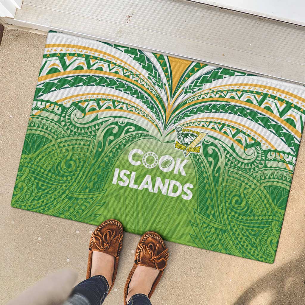 Cook Islands Rugby League Rubber Doormat Tatau Tribal Motifs-Light Green Color LT03 - Polynesian Pride