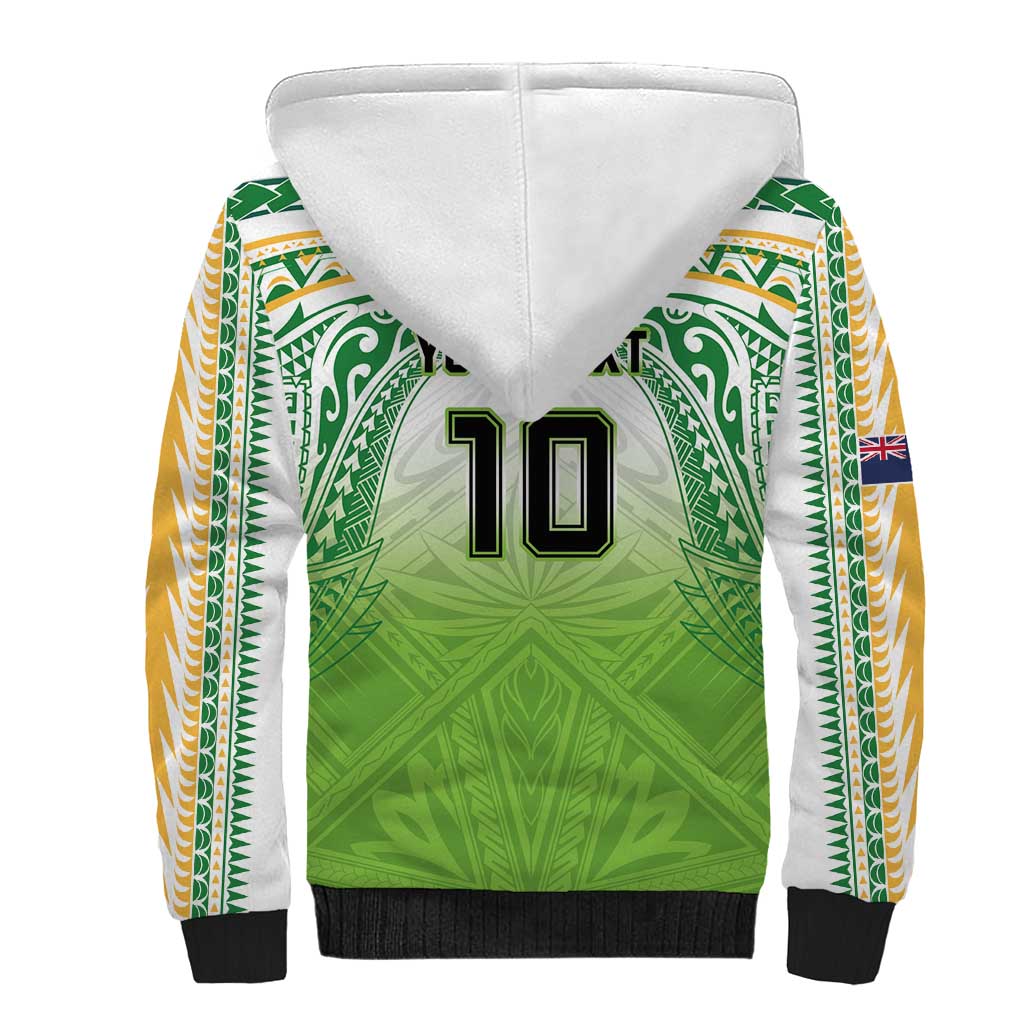 Custom Cook Islands Rugby League Sherpa Hoodie Tatau Tribal Motifs-Light Green Color LT03 - Polynesian Pride