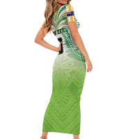 Custom Cook Islands Rugby League Short Sleeve Bodycon Dress Tatau Tribal Motifs-Light Green Color LT03 - Polynesian Pride