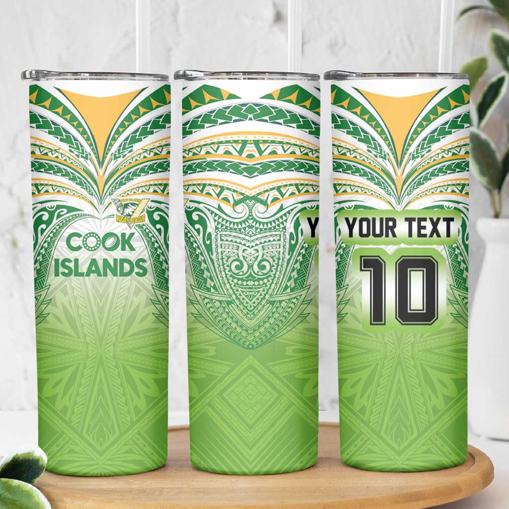 Custom Cook Islands Rugby League Skinny Tumbler Tatau Tribal Motifs-Light Green Color LT03 - Polynesian Pride