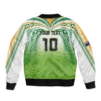 Custom Cook Islands Rugby League Sleeve Zip Bomber Jacket Tatau Tribal Motifs-Light Green Color LT03 - Polynesian Pride