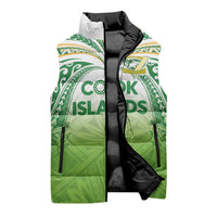 Custom Cook Islands Rugby League Sleeveless Puffer Jacket Tatau Tribal Motifs-Light Green Color LT03 - Polynesian Pride