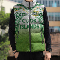 Custom Cook Islands Rugby League Sleeveless Puffer Jacket Tatau Tribal Motifs-Light Green Color LT03 - Polynesian Pride
