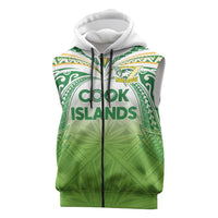Custom Cook Islands Rugby League Sleeveless Zip Hoodie Tatau Tribal Motifs-Light Green Color LT03 Green - Polynesian Pride