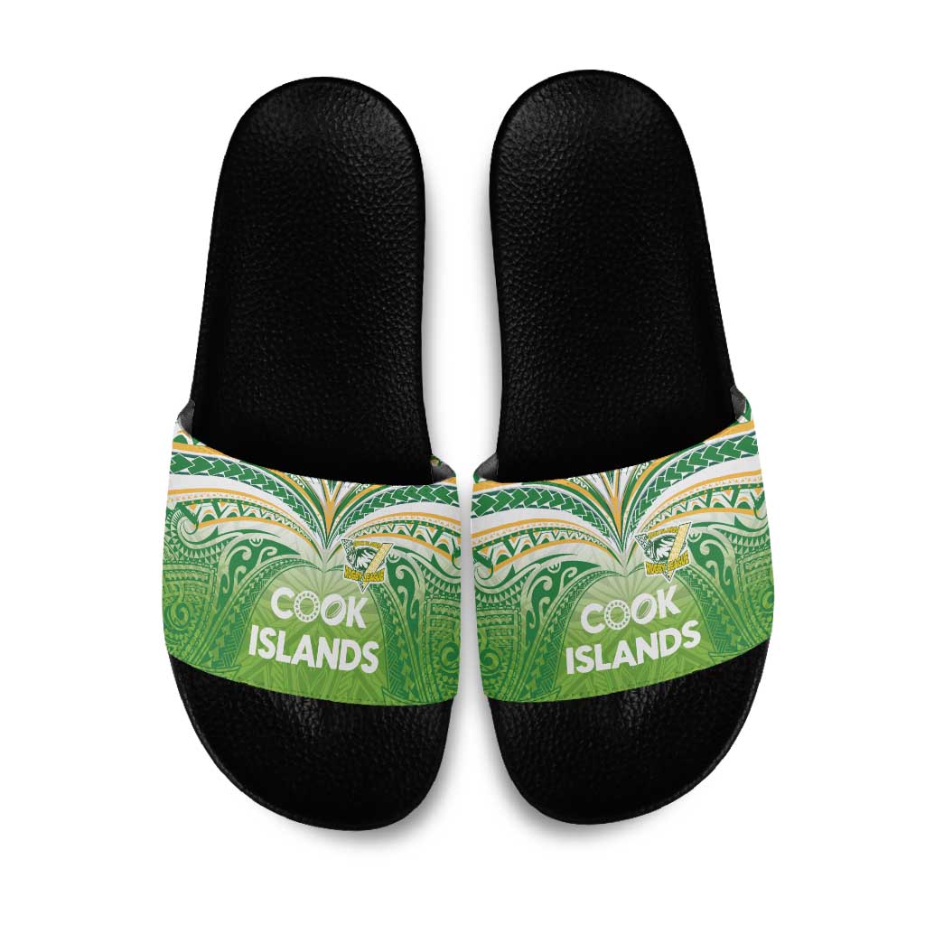 Cook Islands Rugby League Slide Sandals Tatau Tribal Motifs-Light Green Color LT03 Green - Polynesian Pride