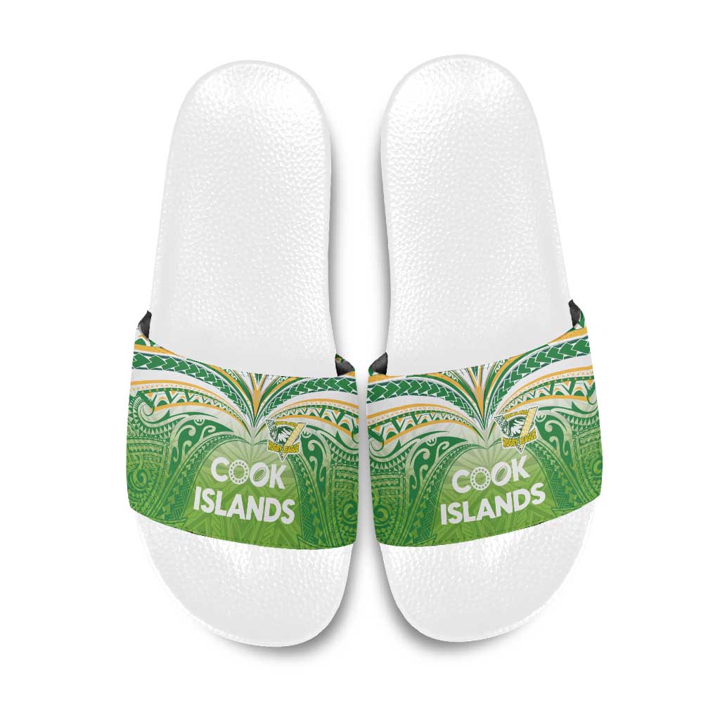 Cook Islands Rugby League Slide Sandals Tatau Tribal Motifs-Light Green Color LT03 Green - Polynesian Pride
