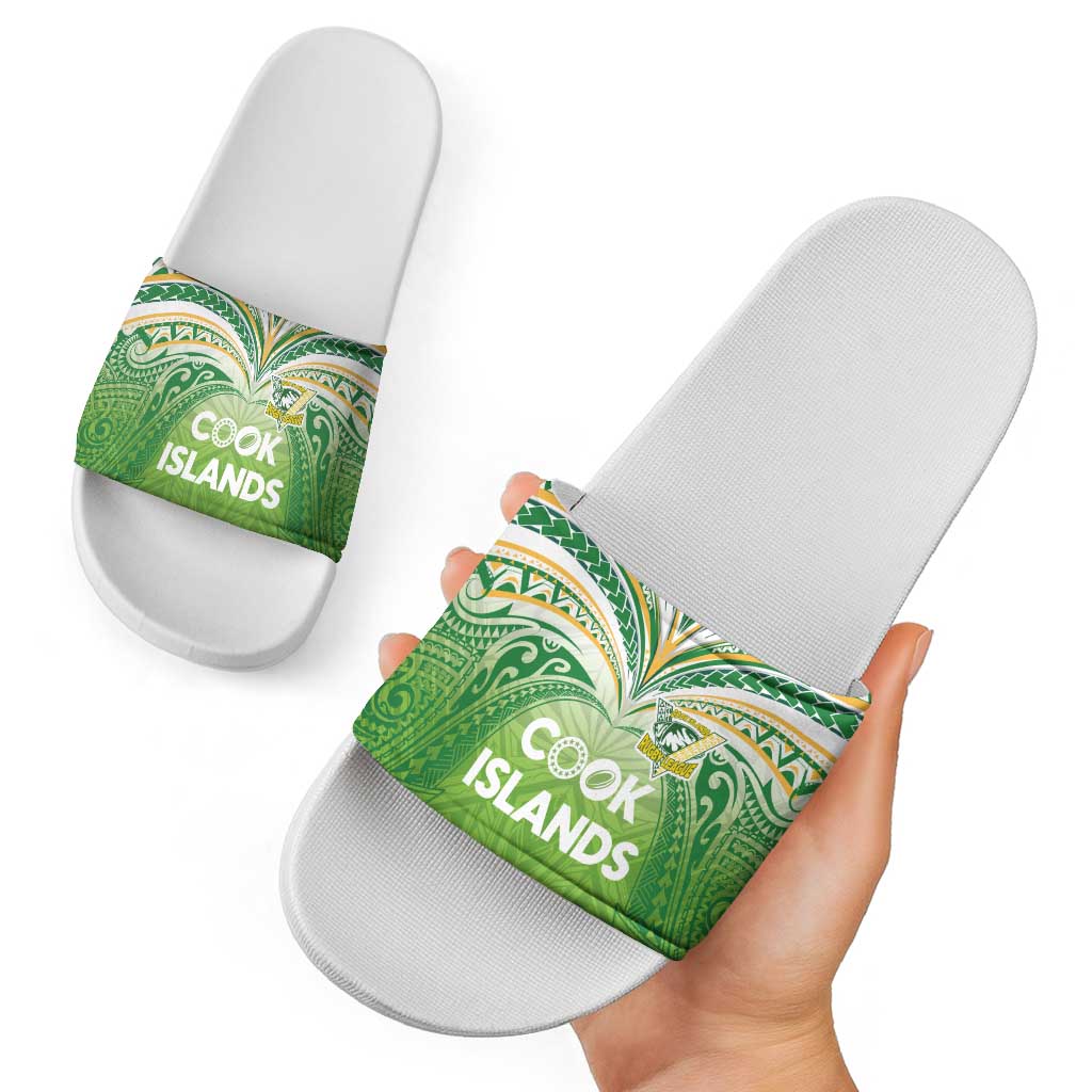 Cook Islands Rugby League Slide Sandals Tatau Tribal Motifs-Light Green Color LT03 - Polynesian Pride