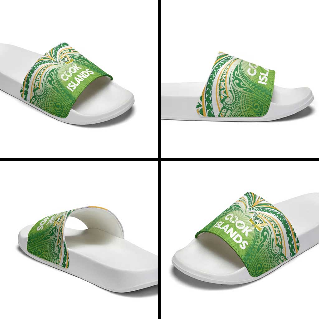 Cook Islands Rugby League Slide Sandals Tatau Tribal Motifs-Light Green Color LT03 - Polynesian Pride