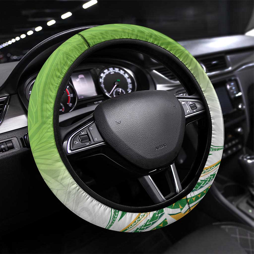 Cook Islands Rugby League Steering Wheel Cover Tatau Tribal Motifs-Light Green Color LT03 Universal Fit Green - Polynesian Pride