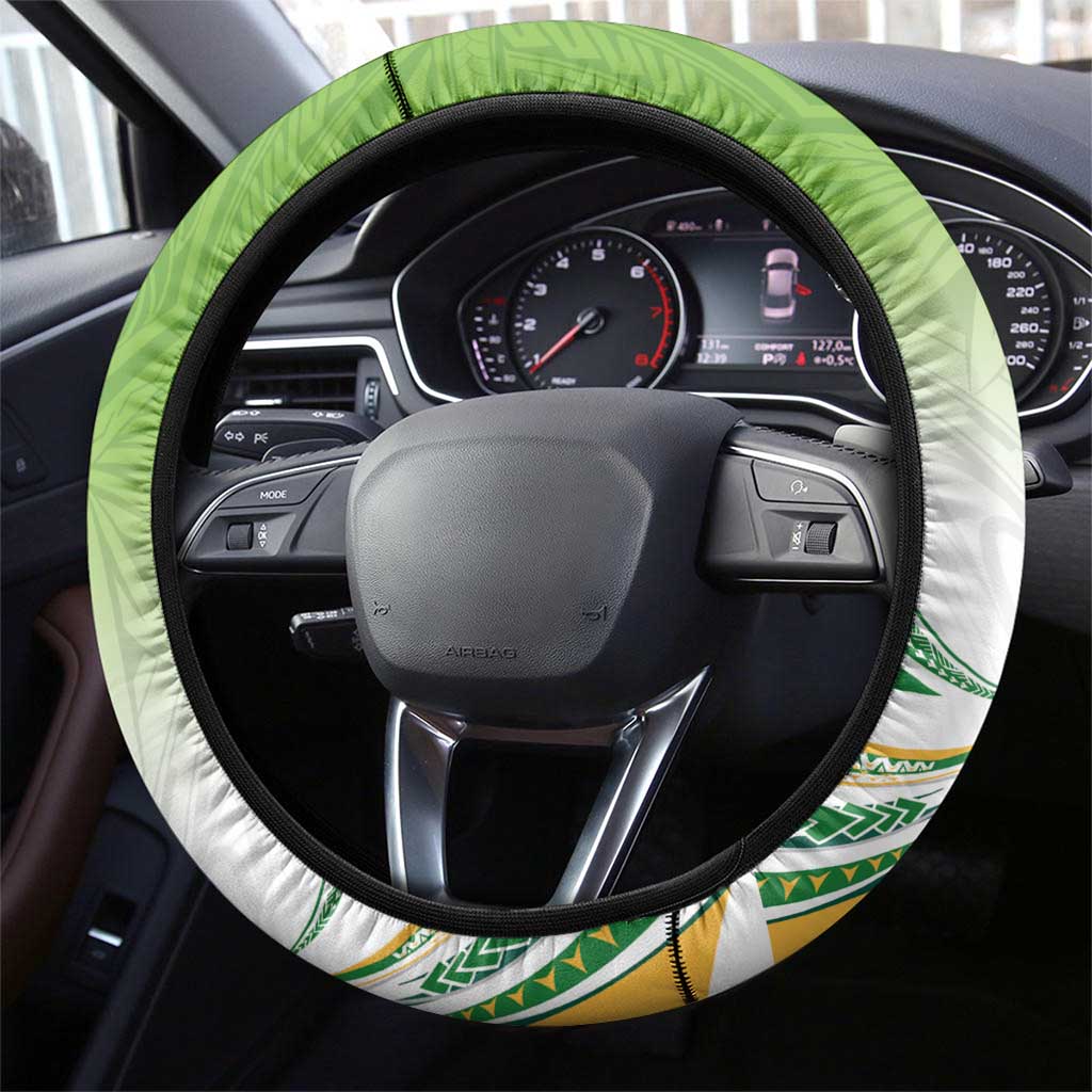 Cook Islands Rugby League Steering Wheel Cover Tatau Tribal Motifs-Light Green Color LT03 - Polynesian Pride