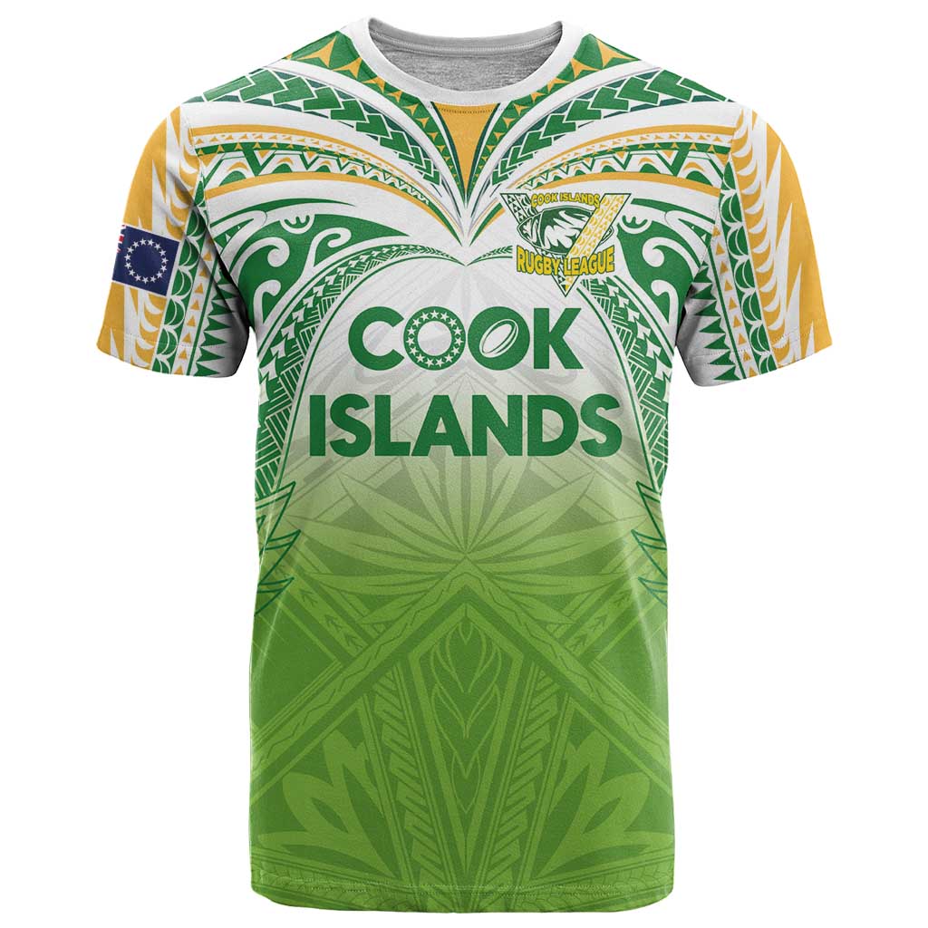 Custom Cook Islands Rugby League T-Shirt - Tatau Tribal Motifs Light Green LT03 Green - Polynesian Pride