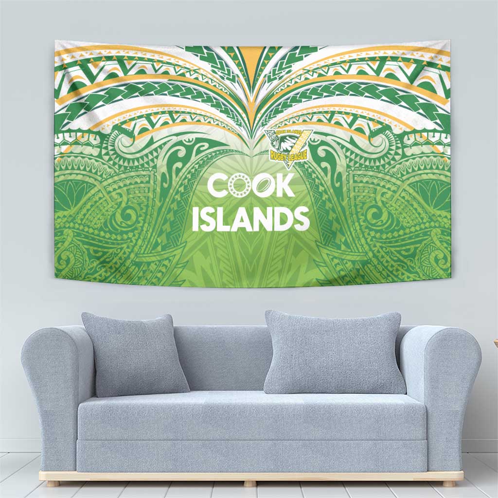 Cook Islands Rugby League Tapestry Tatau Tribal Motifs-Light Green Color LT03 - Polynesian Pride