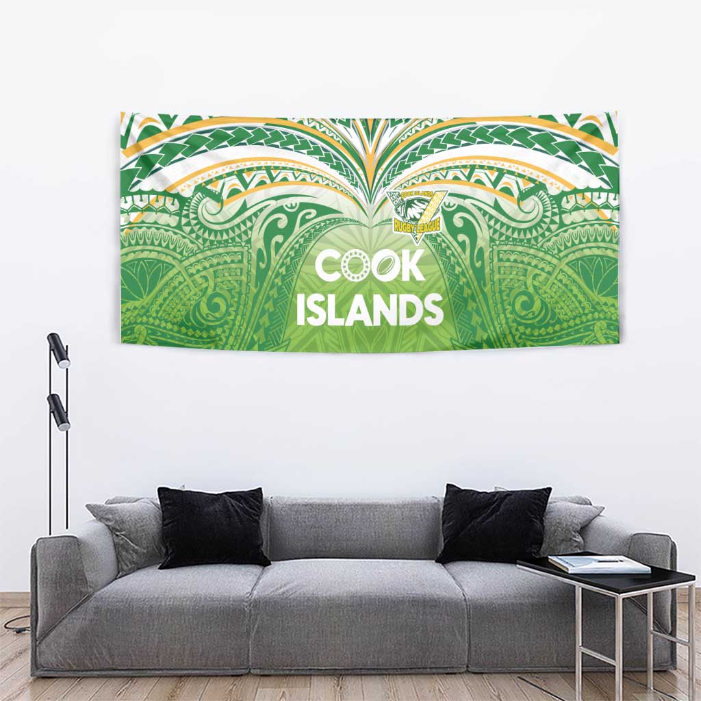Cook Islands Rugby League Tapestry Tatau Tribal Motifs-Light Green Color LT03 - Polynesian Pride