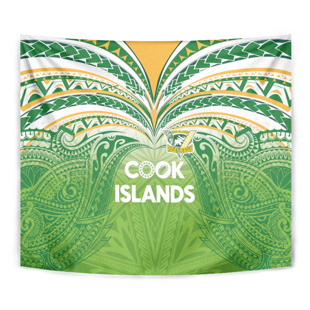 Cook Islands Rugby League Tapestry Tatau Tribal Motifs-Light Green Color LT03 - Polynesian Pride
