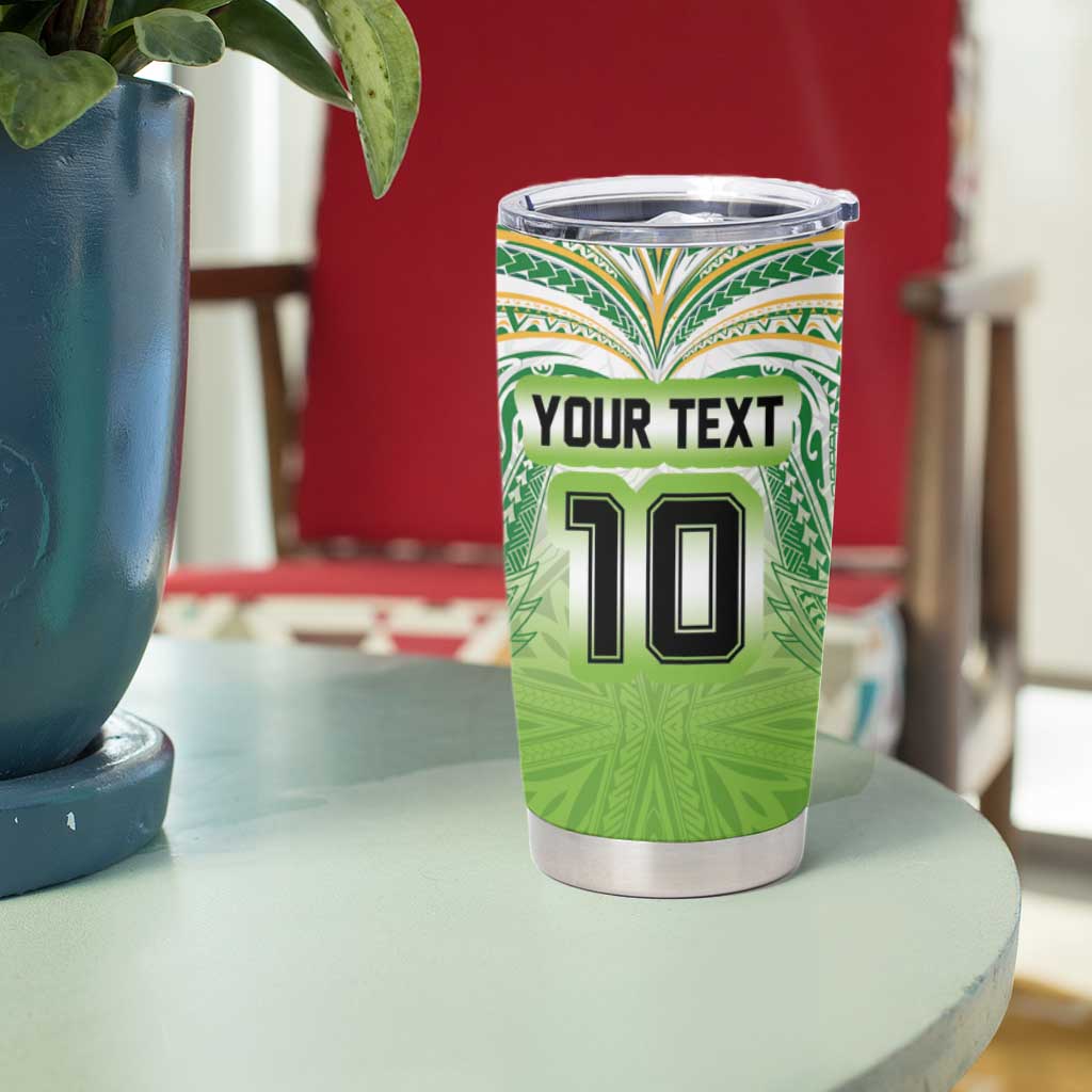 Custom Cook Islands Rugby League Tumbler Cup Tatau Tribal Motifs-Light Green Color LT03 - Polynesian Pride