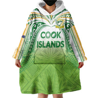 Custom Cook Islands Rugby League Wearable Blanket Hoodie Tatau Tribal Motifs-Light Green Color LT03 - Polynesian Pride