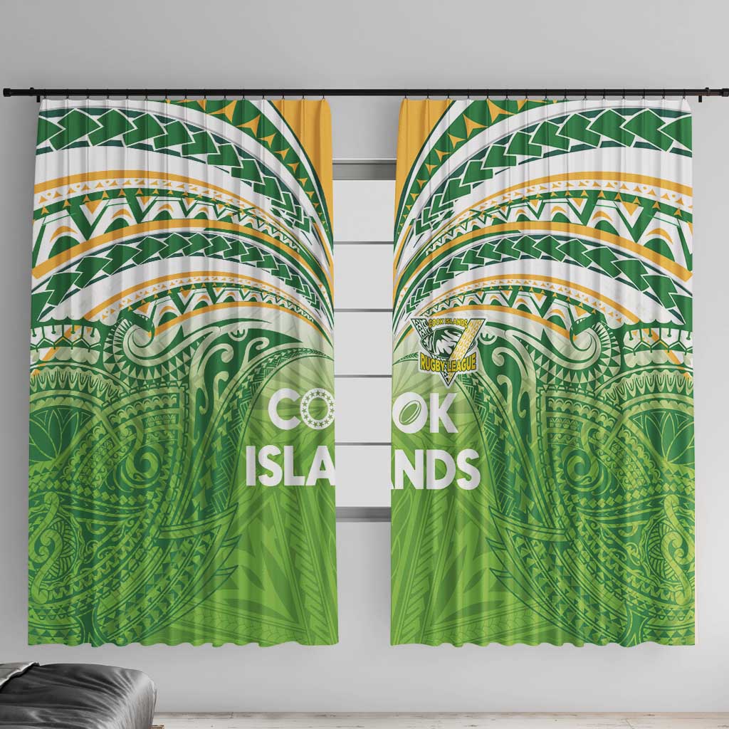 Cook Islands Rugby League Window Curtain Tatau Tribal Motifs-Light Green Color LT03 With Hooks Green - Polynesian Pride