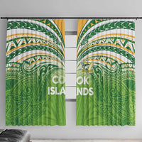 Cook Islands Rugby League Window Curtain Tatau Tribal Motifs-Light Green Color LT03 With Hooks Green - Polynesian Pride